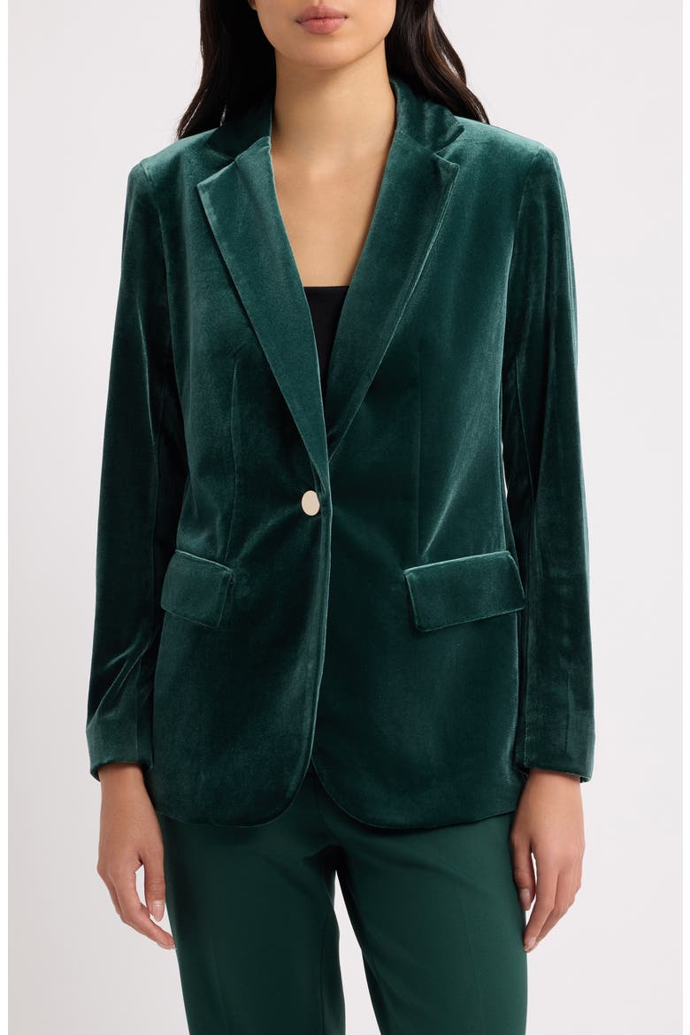 One-Button Notched Collar Blazer, Main, color, PINE FOREST