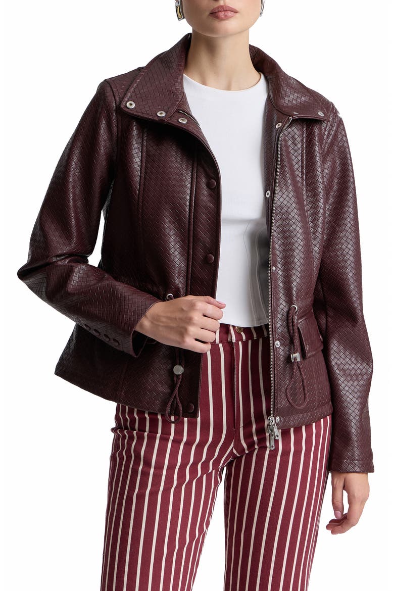 Woven Faux Leather Jacket, Alternate, color, BURGUNDY