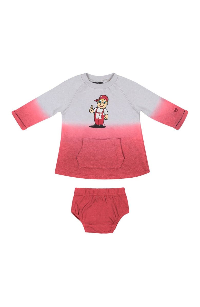 COLOSSEUM Newborn & Infant Colosseum Gray/Scarlet Nebraska Huskers Hand in Hand Ombre Dress & Bloomers Set, Alternate, color,