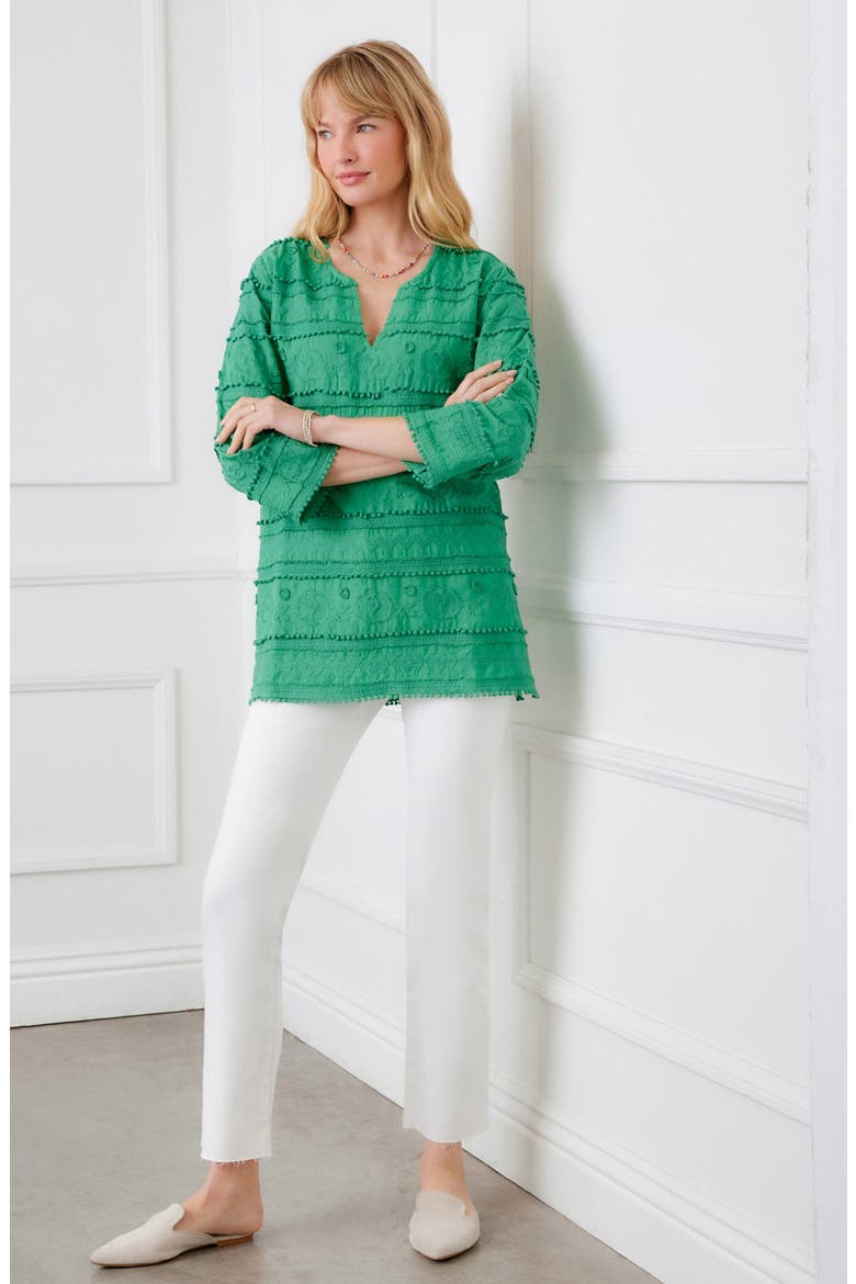Embroidered Cotton Tunic Top, Alternate, color, GREEN