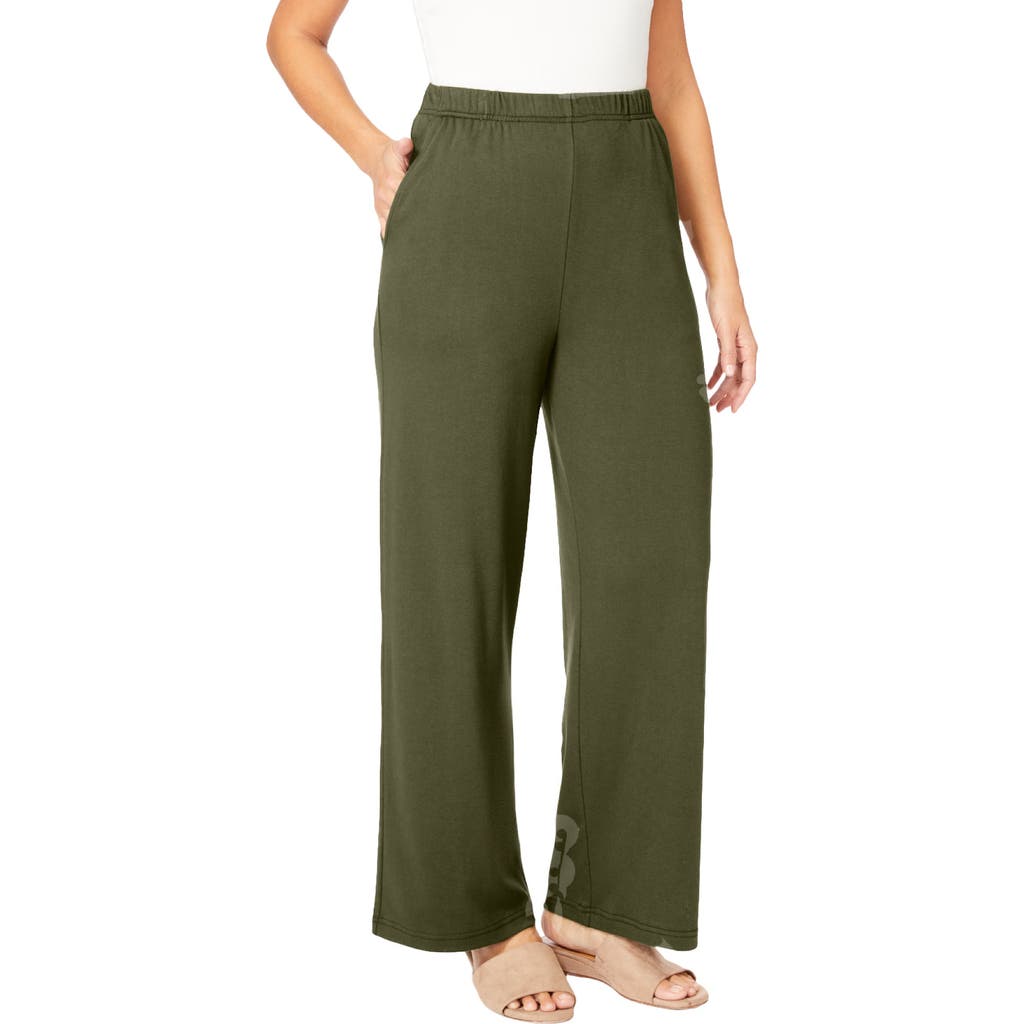 Jessica London Soft Ease Wide Leg Pant In Green