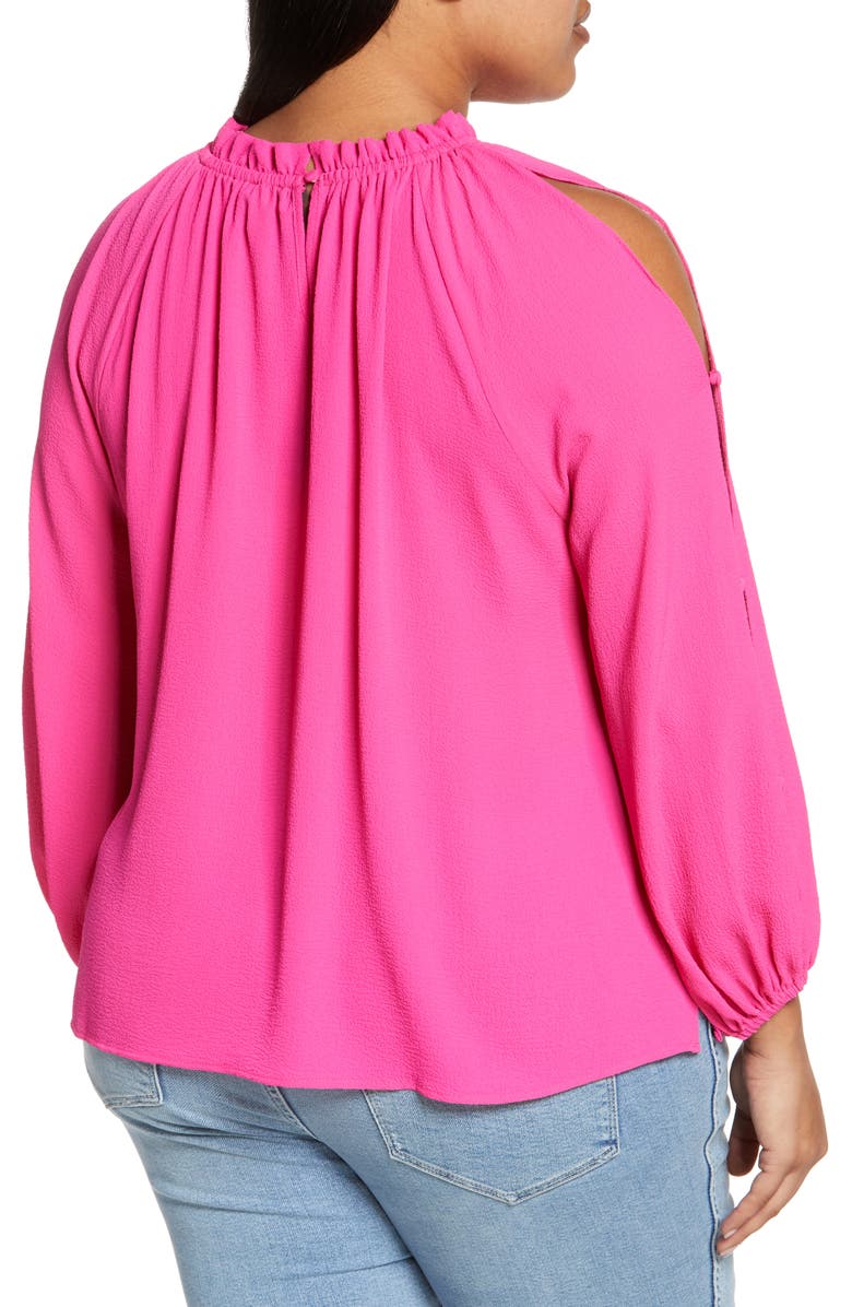 Vince Camuto Cold Shoulder Crepe Blouse, Alternate, color, Hot Pink
