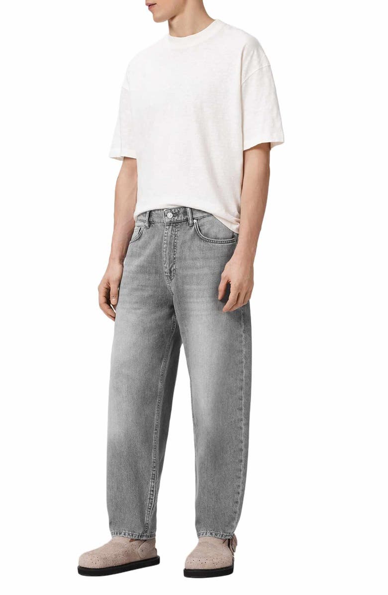 AllSaints Curve Barrel Leg Organic Cotton Denim Jeans, Alternate, color, Washed Grey