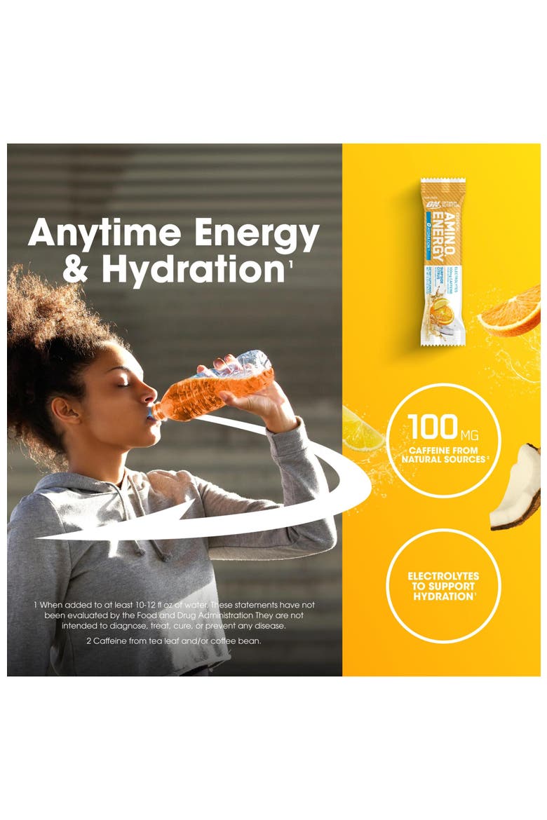 Amino Energy Plus Hydration Powder Stick Packs with Caffeine for Energy and Hydration Support, Surfside Citrus Flavor, 25 Count, Alternate, color, None