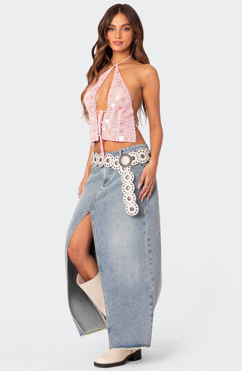 EDIKTED Backless Paillette Crochet Halter Top, Alternate, color, Pink