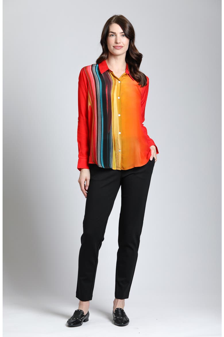 Abstract Print Roll Tab Sleeve Chiffon Button-Up Shirt, Alternate, color, ORANGE/YELLOW MULTI