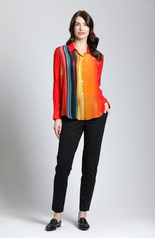 Apny Abstract Print Roll Tab Sleeve Chiffon Button-up Shirt In Orange/yellow Multi