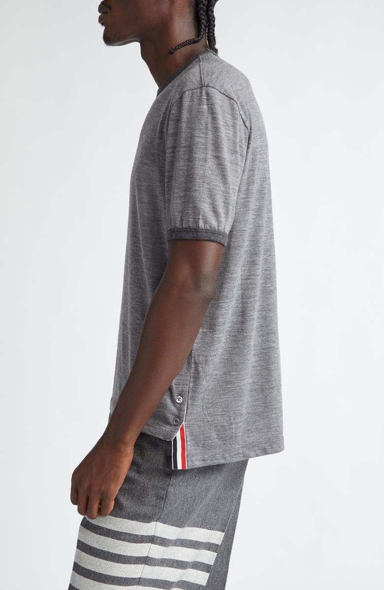 Thom Browne Ringer Stretch Wool T-Shirt, Alternate, color, Medium Grey