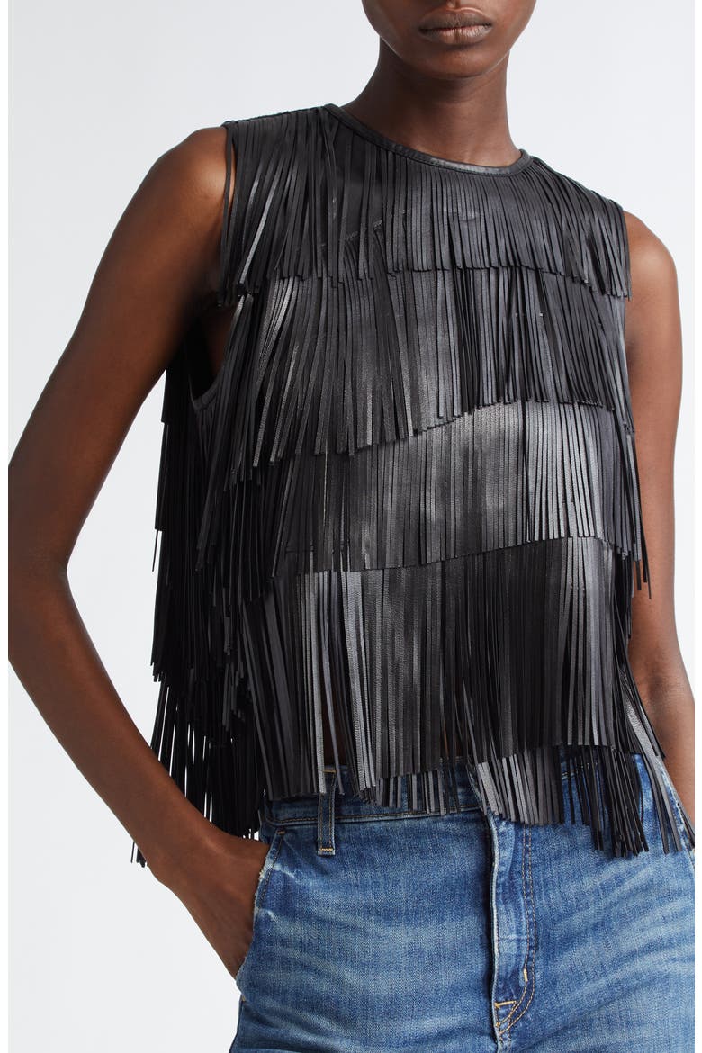Leonie Leather Fringe Tank, Alternate, color, NOIR