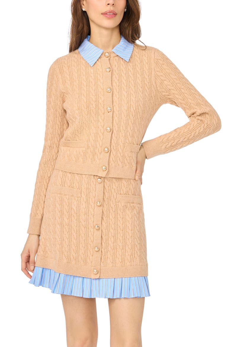 Pleated Hem Cable Knit Miniskirt, Alternate, color, MELLOW SAND