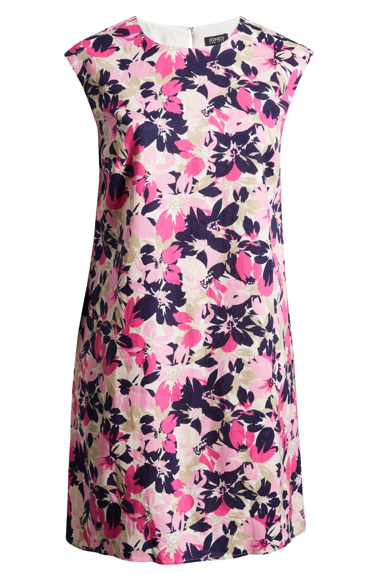 Jones New York Floral Extended Cap Sleeve Linen Blend Dress, Alternate, color, Jones White Multi