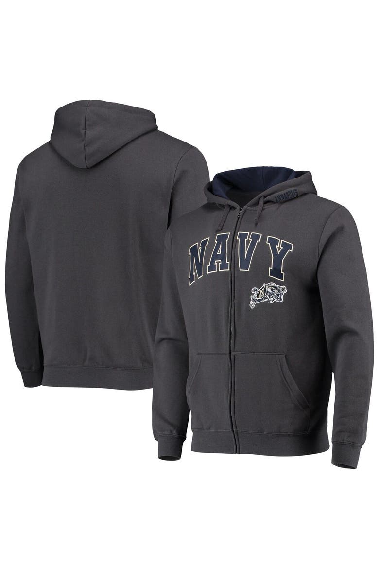 Men's Colosseum Charcoal Navy Midshipmen Arch & Logo 3.0 Full-Zip Hoodie, Main, color, Charcoal