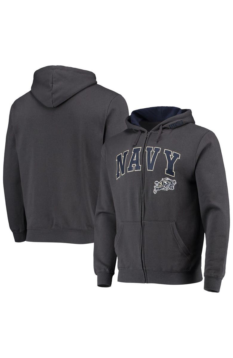 COLOSSEUM Men's Colosseum Charcoal Navy Midshipmen Arch & Logo 3.0 Full-Zip Hoodie, Main, color, Charcoal