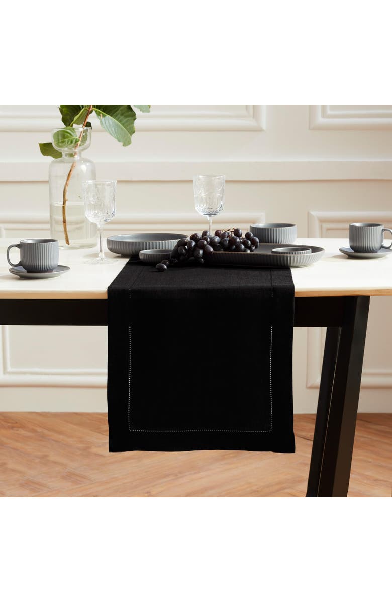 Solino Home Linen Table Runner - Sonoma Hemstitch, Main, color, Black