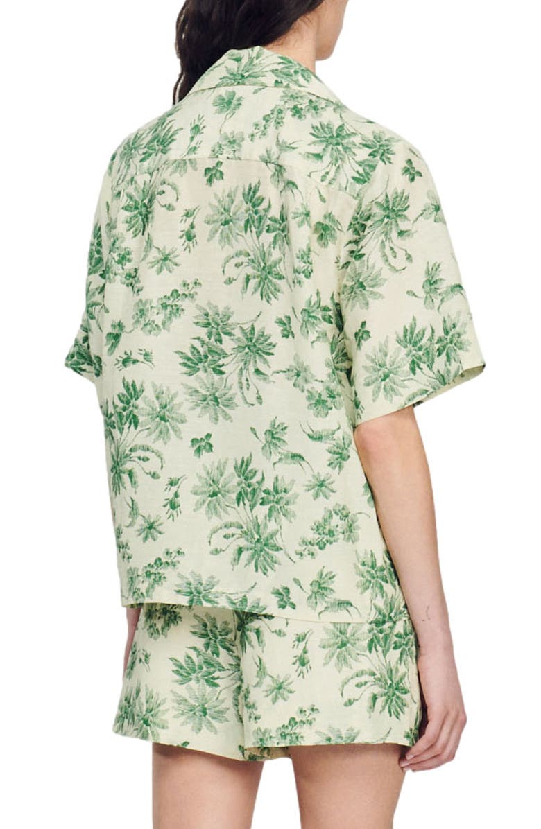 SANDRO Bourget Short Sleeve Linen Blend Camp Shirt, Alternate, color, Ecru - Vert