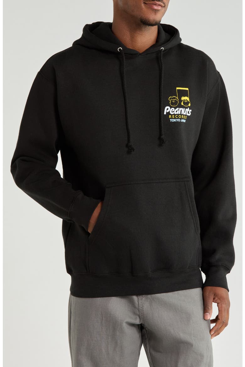 Peanuts® Tokyo Records Graphic Hoodie, Main, color, BLACK