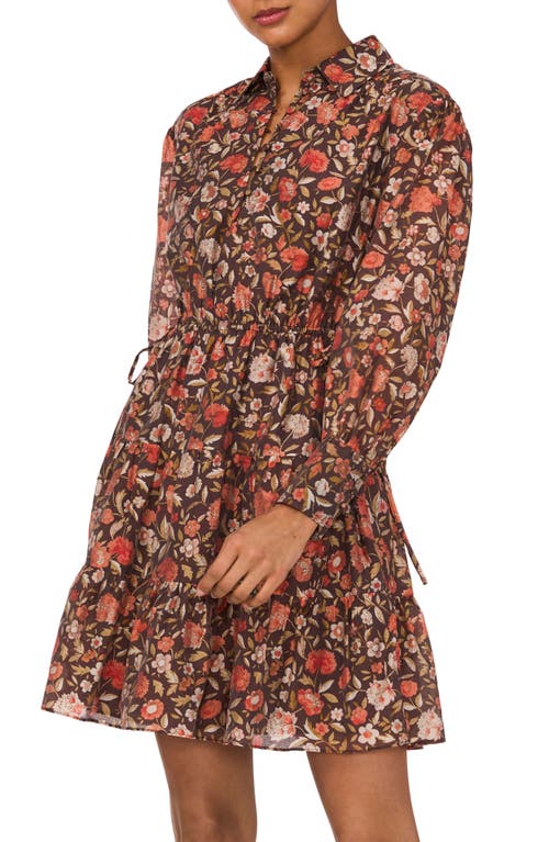 1.state Floral Long Sleeve Cotton Blend Voile Dress In Carnelian