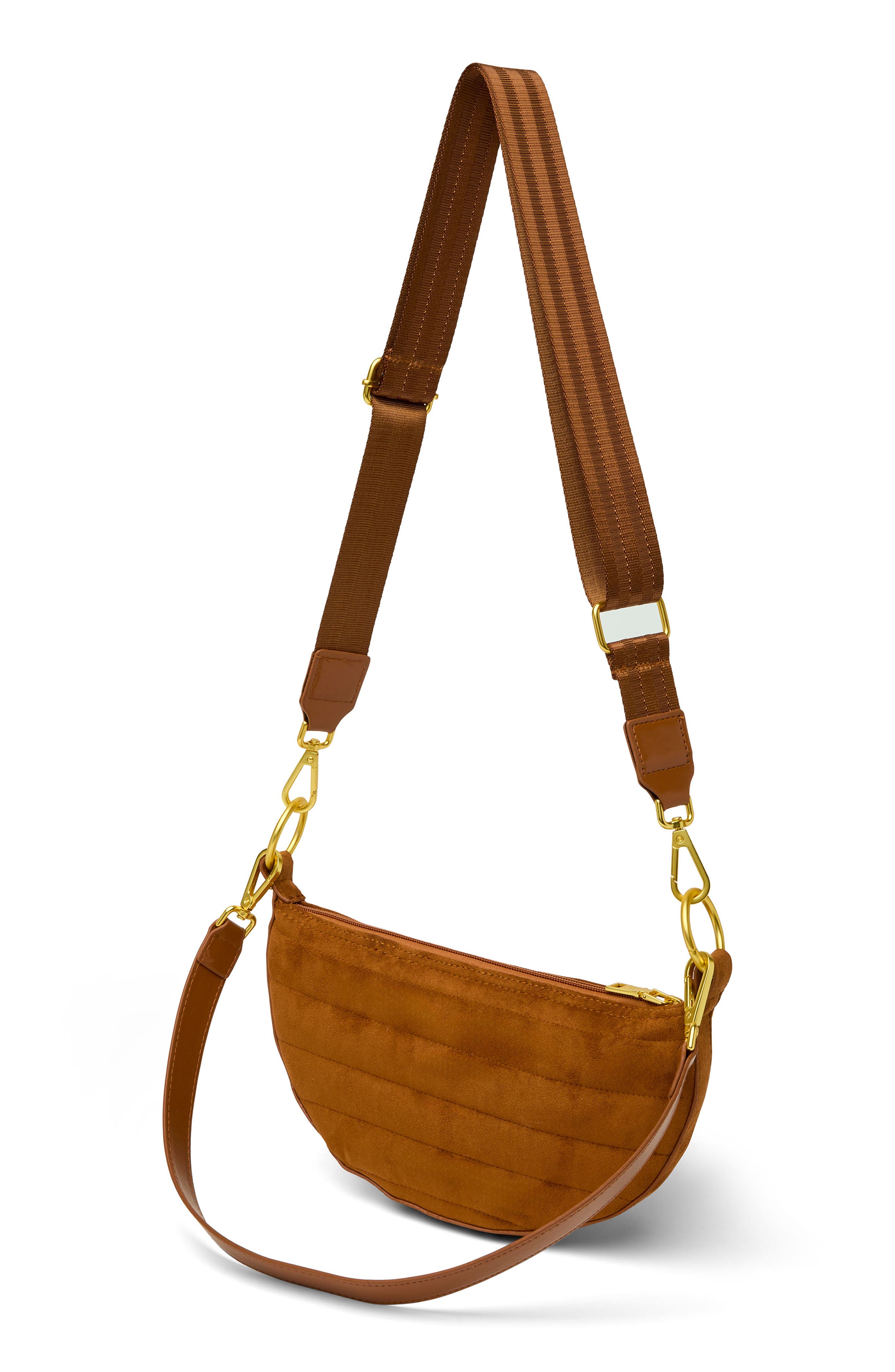 THINK ROYLN Superstar Studded Faux Suede Crossbody Bag, Alternate, color, Dark Golden Suede W/ Studs