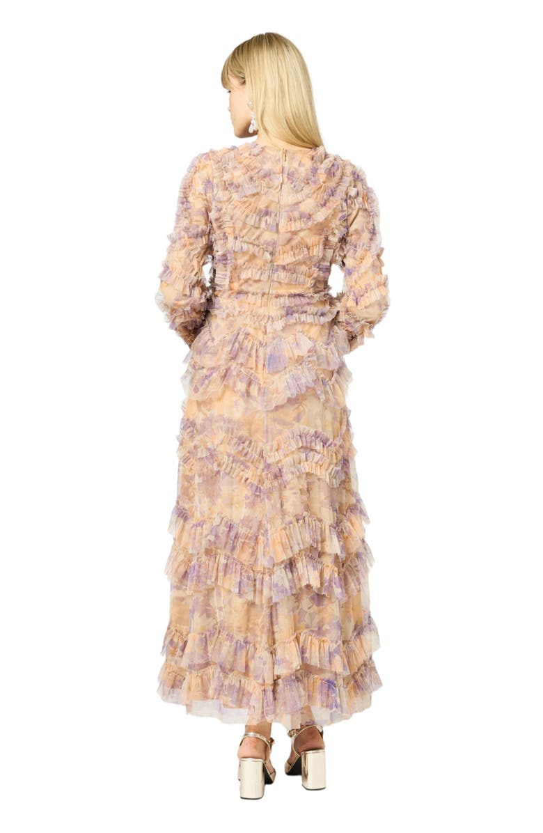 MARYISA Occasion Modest Ruffle Floral Print Evening Dress, Alternate, color, Multicolor