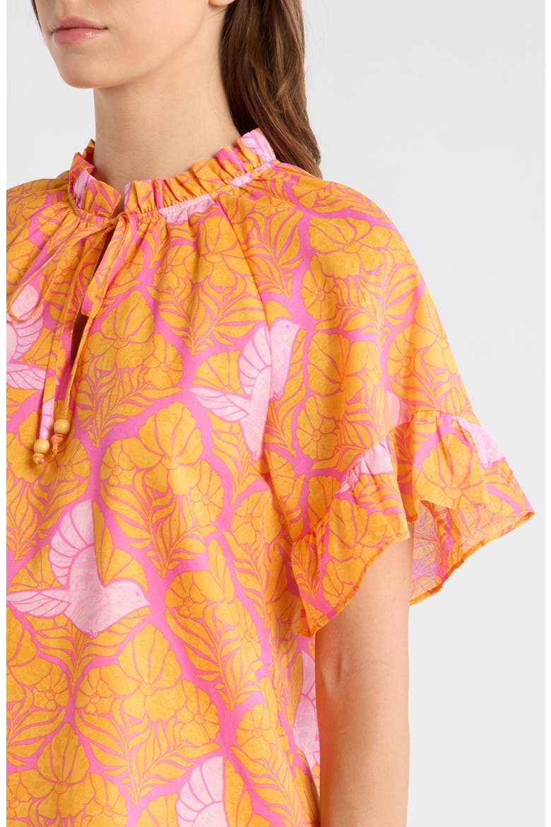 Jaidy Floral Erie Split Neck Cotton Top, Alternate, color, ORANGE-PINKS-MULTI