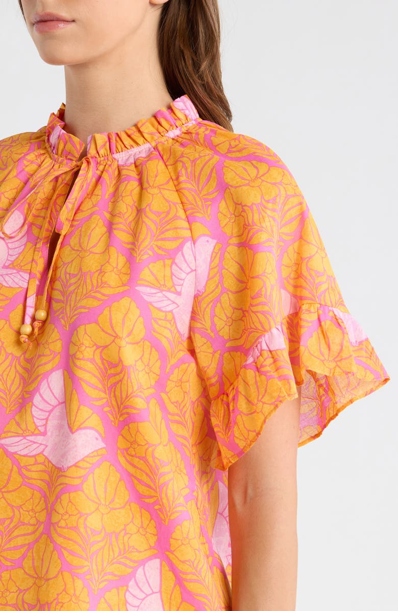 SUGARLIPS Jaidy Floral Erie Split Neck Cotton Top, Alternate, color, Orange-Pinks-Multi