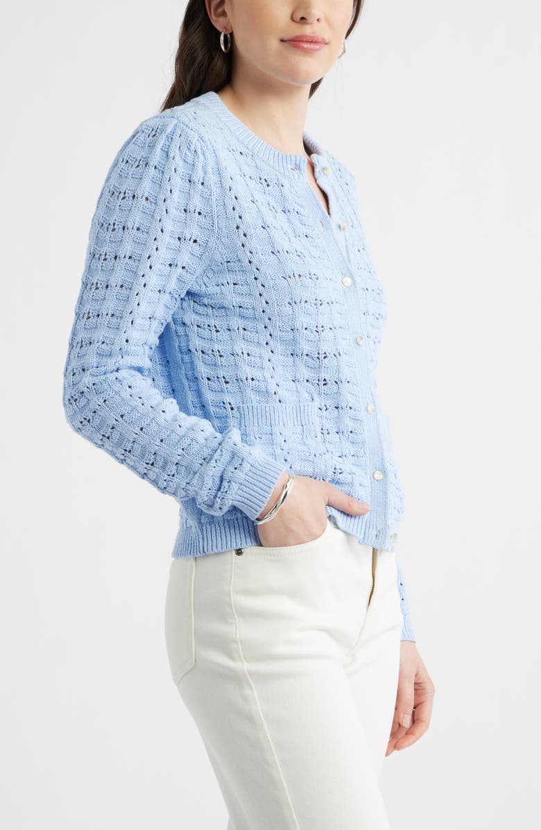 Caslon<sup>®</sup> Pointelle Stitch Cotton Cardigan, Alternate, color, Blue Windsurfer