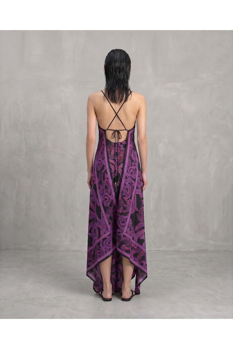 Silk Serpent Noir Maxi Dress, Alternate, color, Magenta