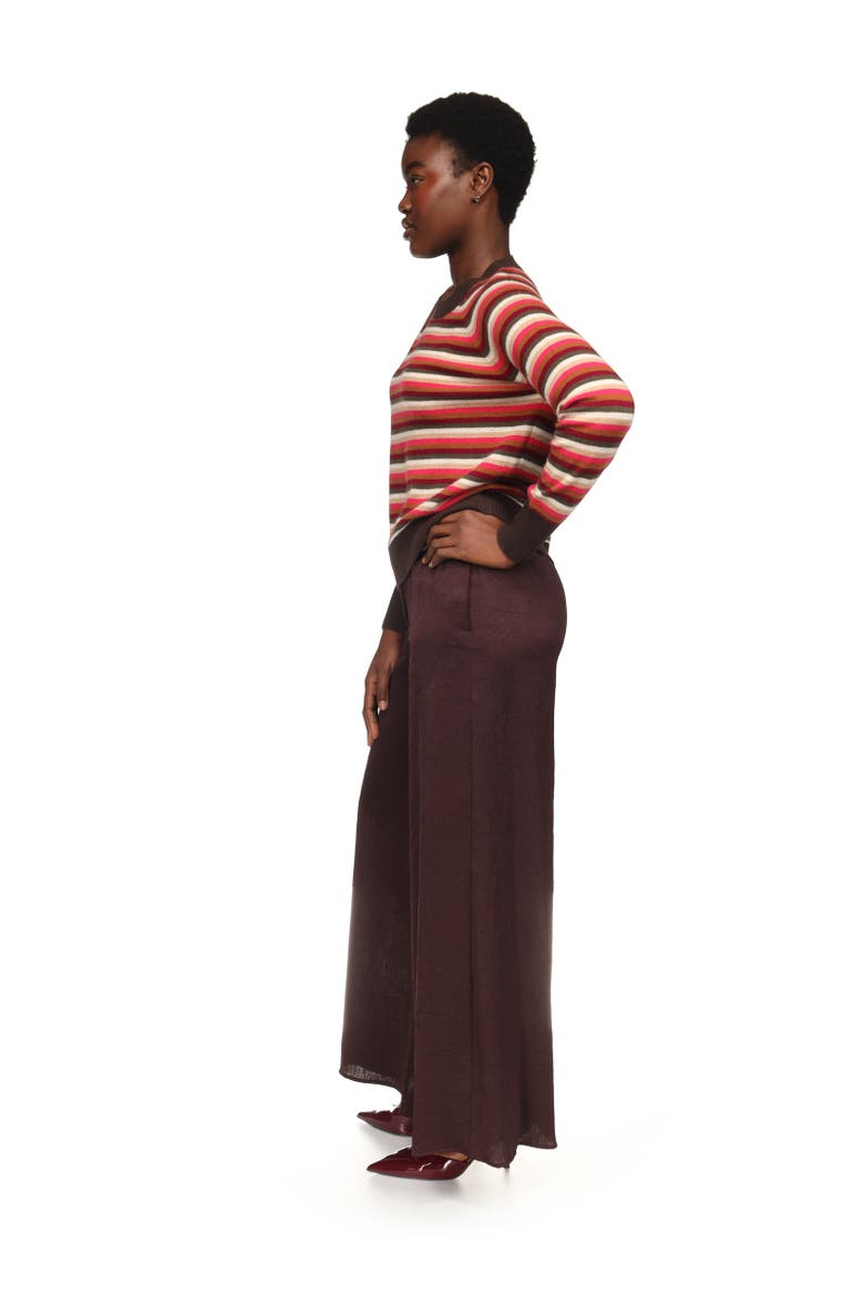 100% Cashmere Striped Crew Sweater, Alternate, color, Dark Brown