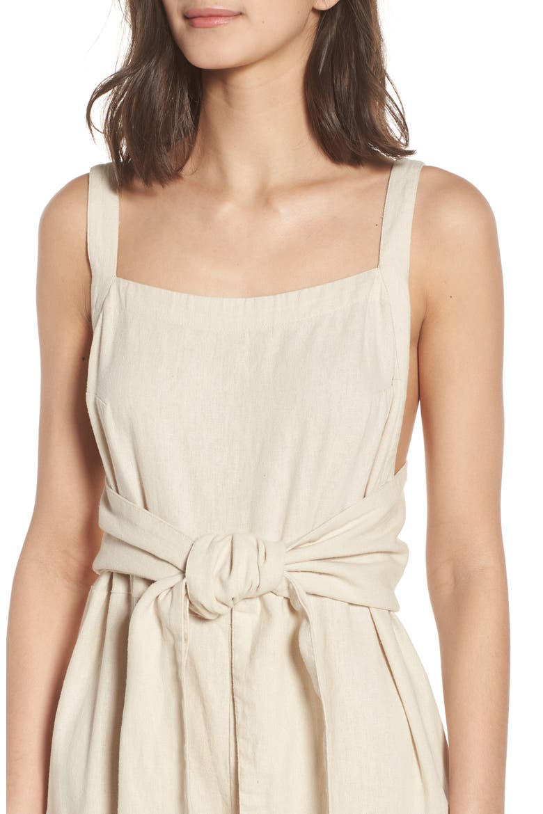 Linen Blend Tie Front Crop Jumpsuit, Alternate, color, BEIGE BEACH