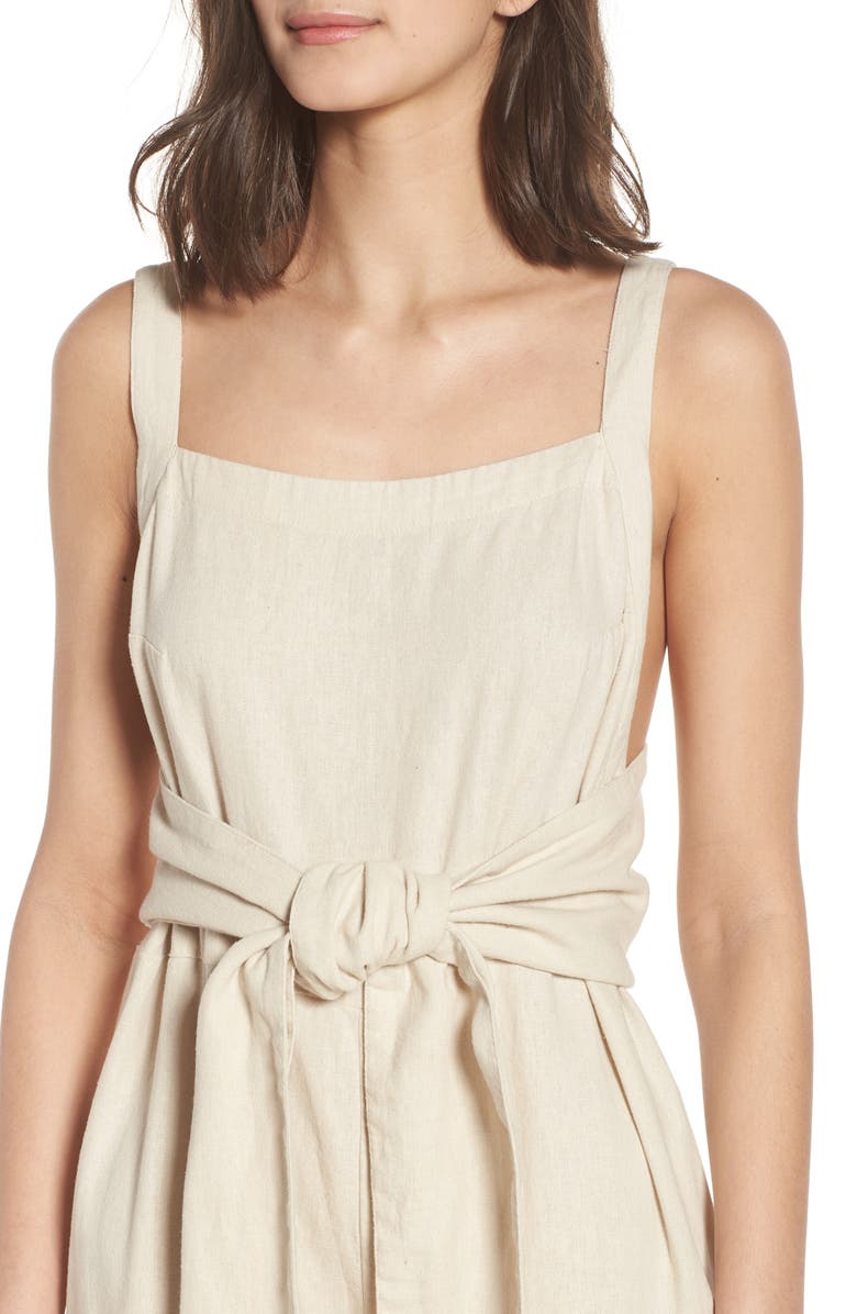 BP. Linen Blend Tie Front Crop Jumpsuit, Alternate, color,