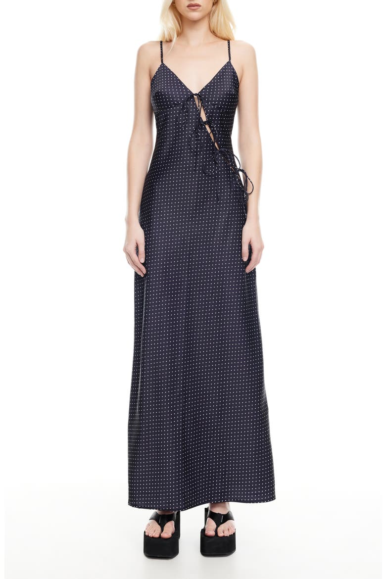 About Polka Dot Cutotut Tie Detail Satin Slipdress, Main, color, ONYX POLKA