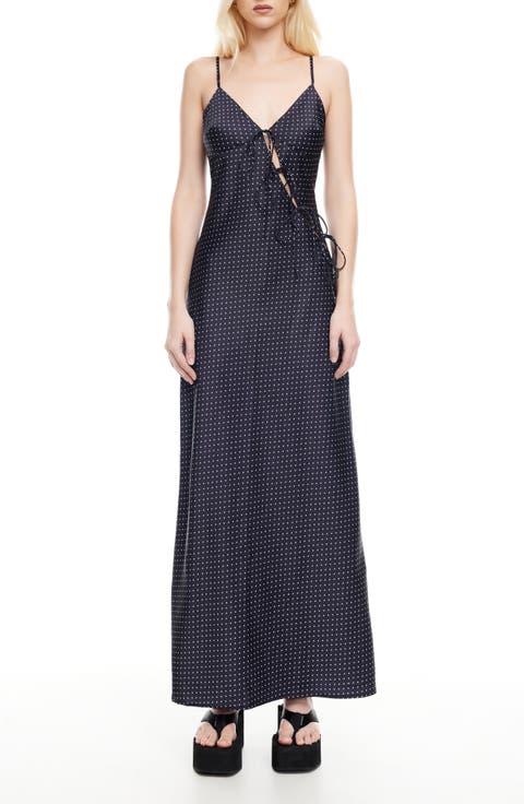 About Polka Dot Cutotut Tie Detail Satin Slipdress