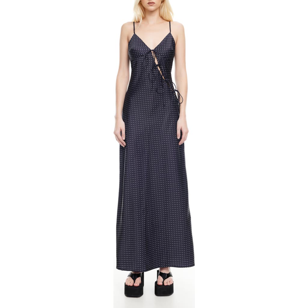 Lioness About Polka Dot Cutotut Tie Detail Satin Slipdress In Black