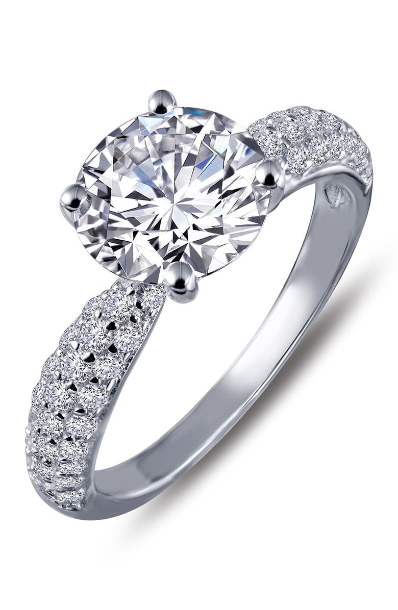 Lafonn Platinum Plated Sterling Silver Simulated Diamond Micro Pave Solitaire Ring, Main, color, 