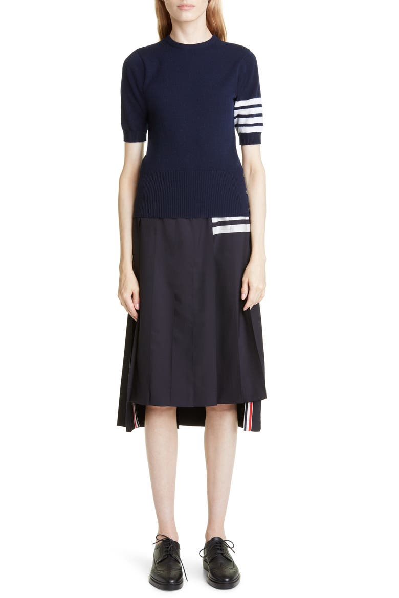 Drop Back Pleated Wool Skirt, Alternate, color, NAVY