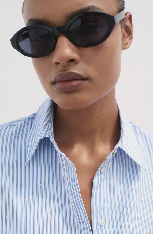 Mango Embellished Stripe Button-up Shirt In Blue