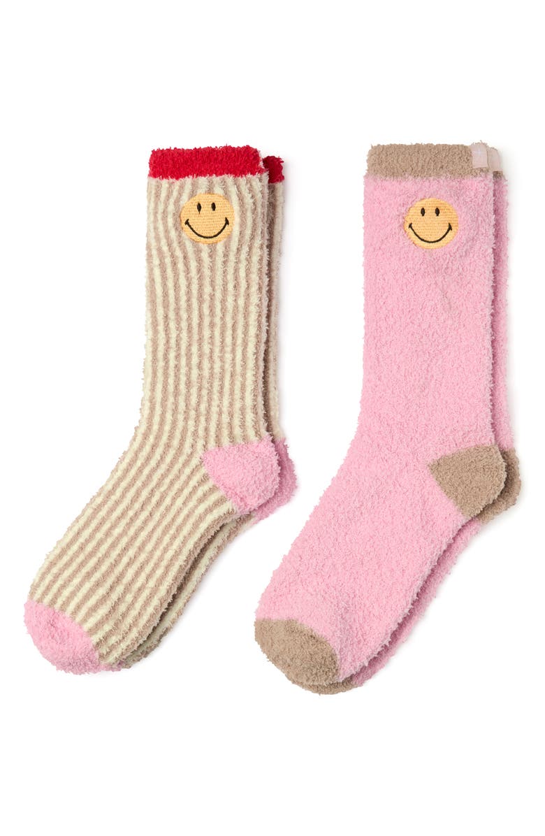 Barefoot Dreams<sup>®</sup> CozyChic<sup>®</sup> Smiley Assorted 2-Pack Ribbed Crew Socks, Alternate, color, 
