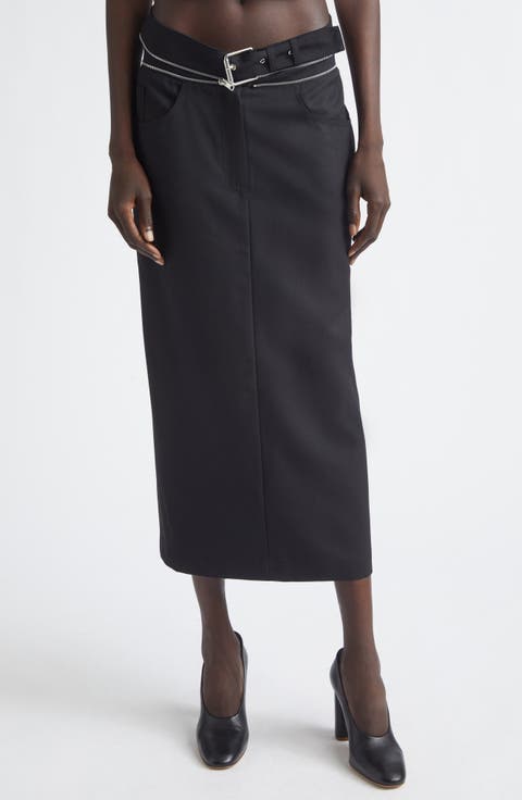 Zip Off Waistband Wool Skirt
