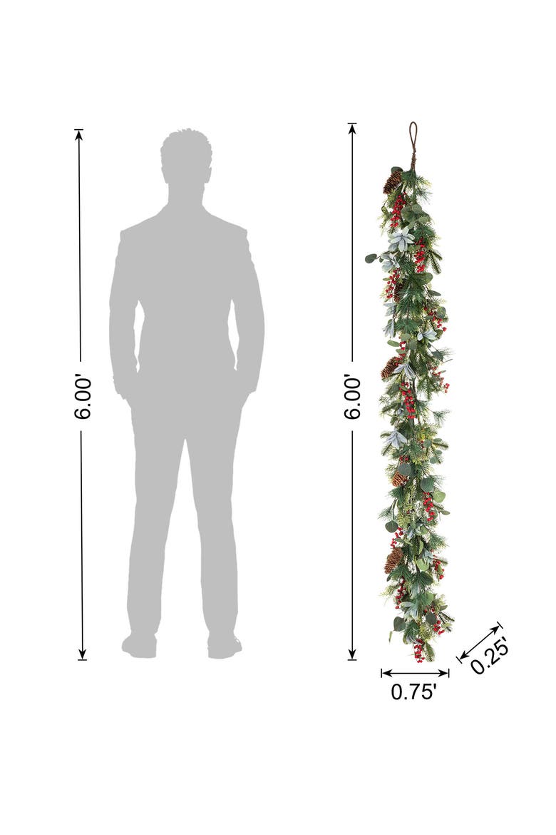 6ft Christmas Berry & Pinecone Floral Garland, Alternate, color, Green
