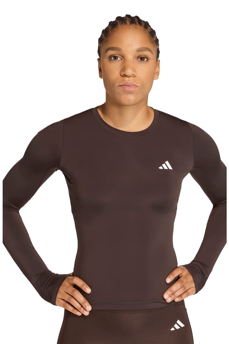 Power Essentials Workout Contour Long Sleeve Top, Alternate, color, AURORA COFFEE