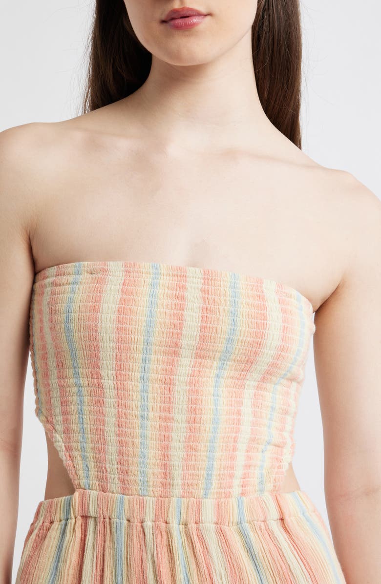 Rip Curl Premium Surf Stripe Strapless Tiered Cotton Maxi Dress, Alternate, color, Multi Color