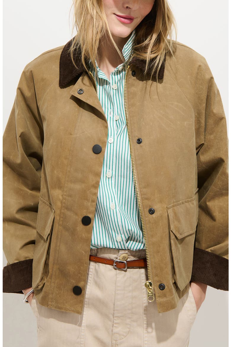 Chiltern Corduroy Trim Waxed Cotton Crop Jacket, Main, color, VINTAGE KHAKI