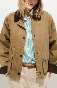 Alex Mill Chiltern Corduroy Trim Waxed Cotton Crop Jacket