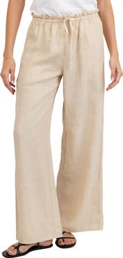 Bella Dahl Ruffle Waist Wide Leg Linen Pants