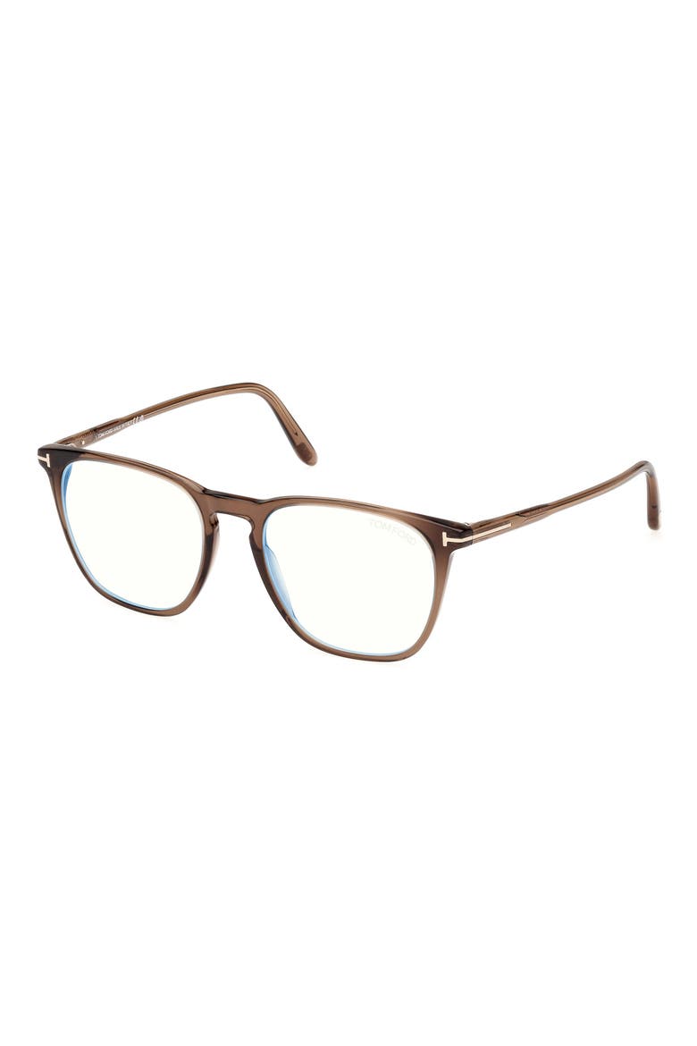 52mm Round Blue Light Blocking Optical Glasses, Alternate, color, BROWN / T LOGO / BLUE BLOCK