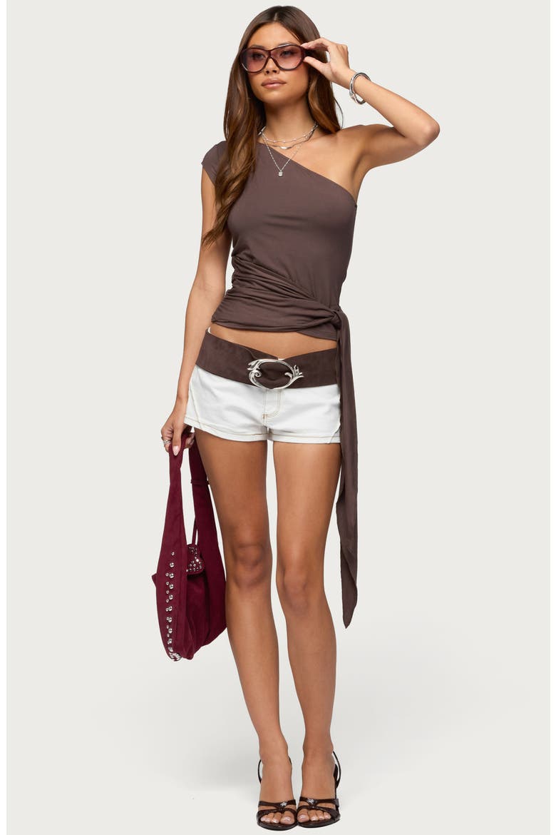 Melisa One-Shoulder Tie Top, Alternate, color, BROWN