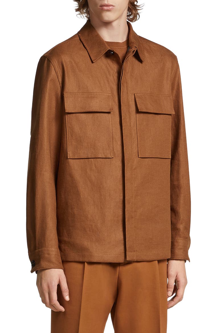 Double Layer Linen Twill Overshirt, Main, color, VICUNA