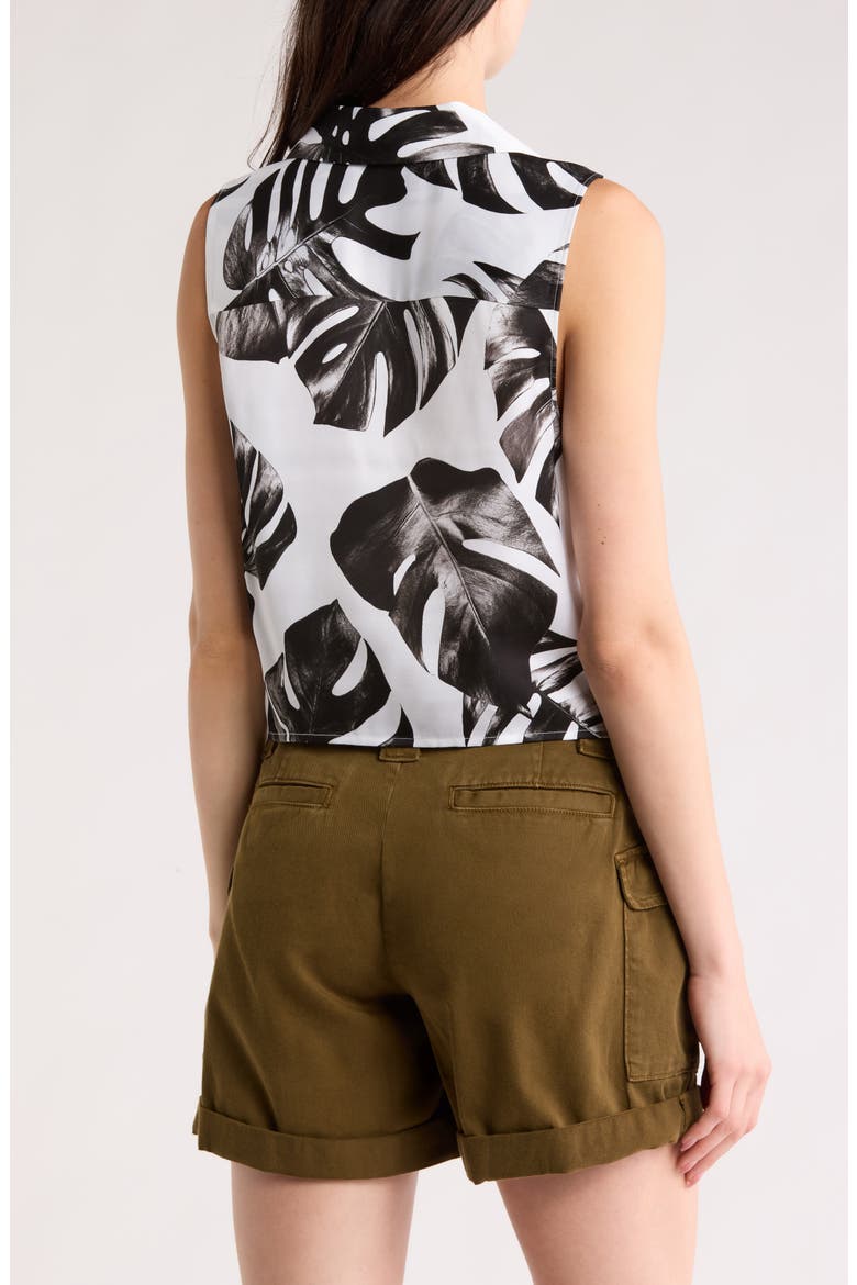Amos Sleeveless Tie Front Top, Alternate, color, BLACK/ WHITE PALM LEAVES