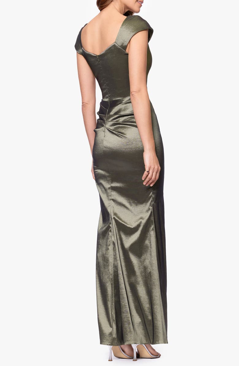 Xscape Evenings Asymmetric Neck Ruched Taffeta Gown, Alternate, color, Olive