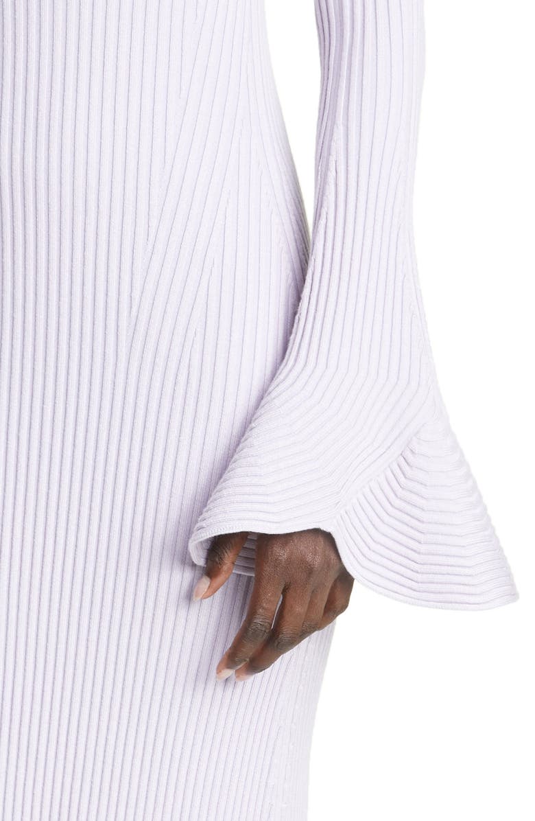 Proenza Schouler Fluted Long Sleeve Rib Sweater Dress, Alternate, color, 